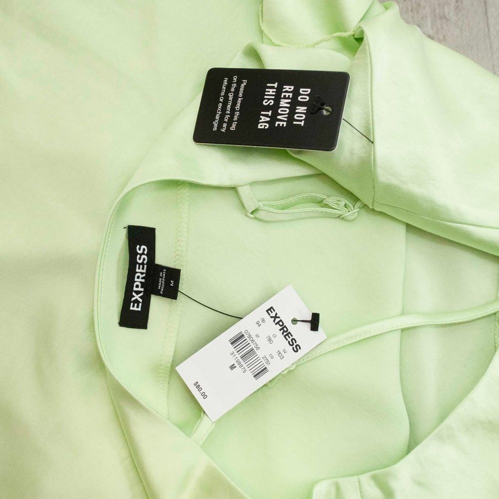 NWT Express Satin Cowl Neck Belted Slip Dress in Lime Cream size M - Picture 4 of 4